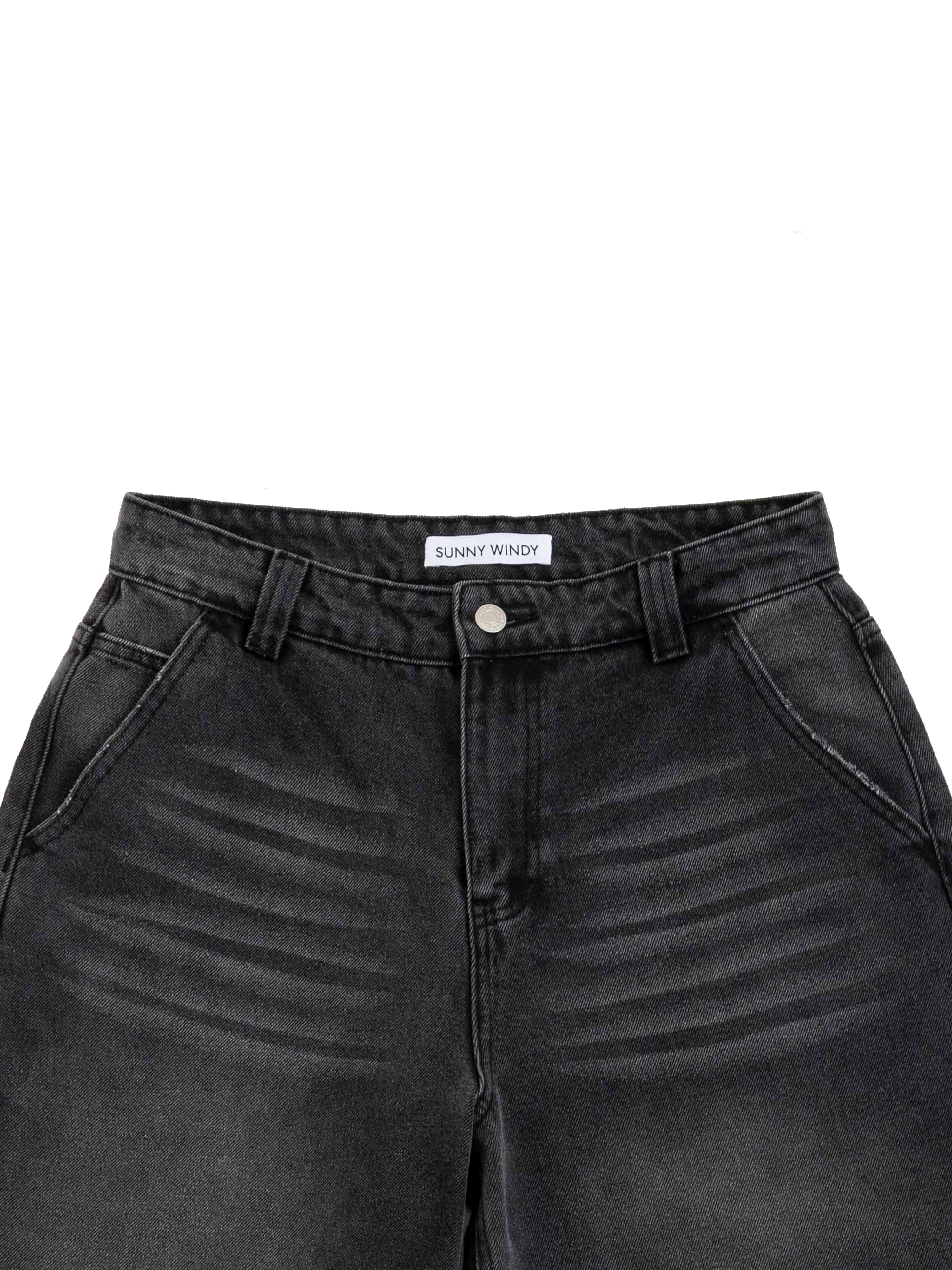 BAGGY WIDE LEG BLACK DENIM VINTAGE WASH