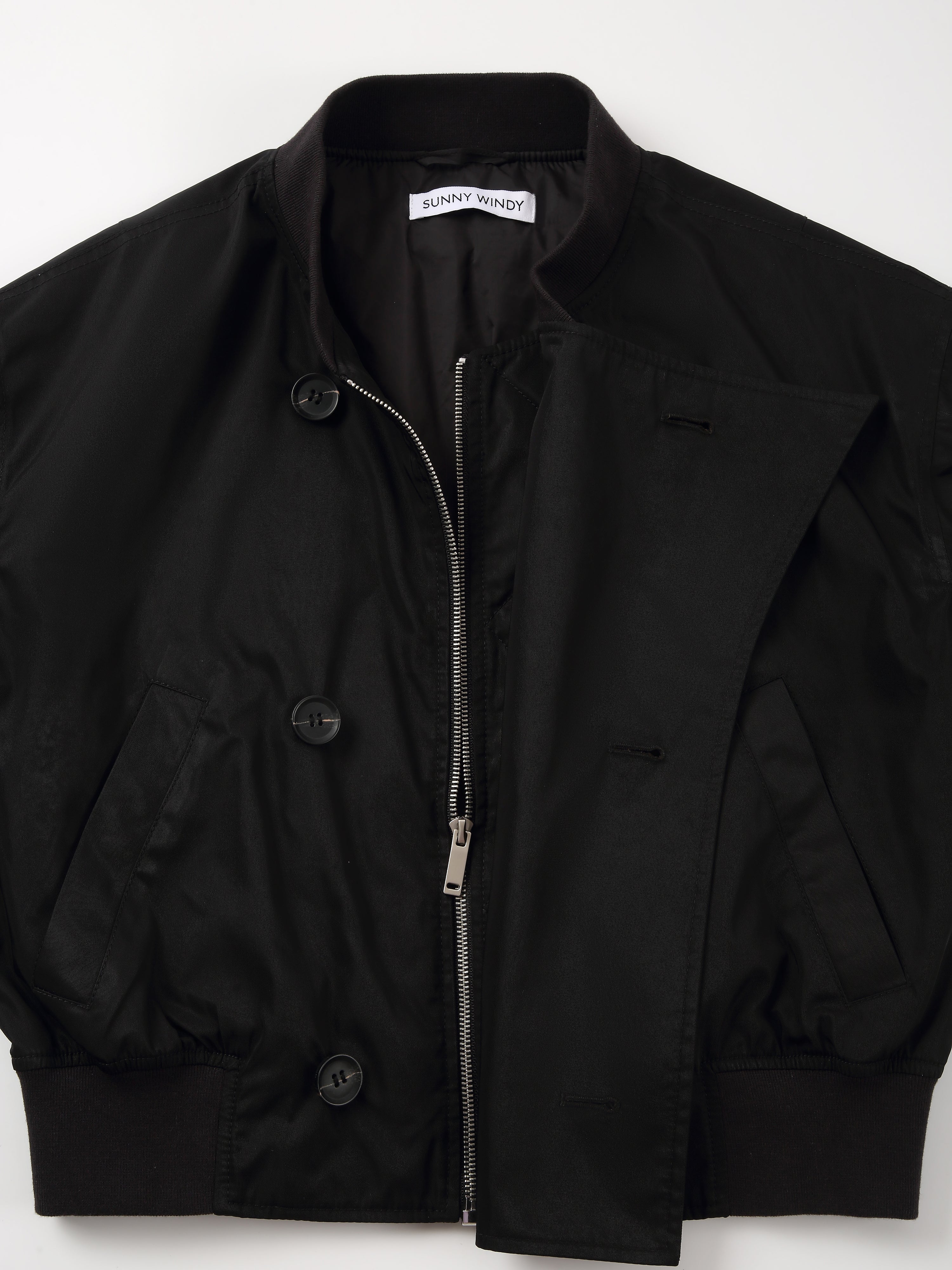 BLACK CROPPED DOUBLE-BREASTED FLIGHT BLOUSON
