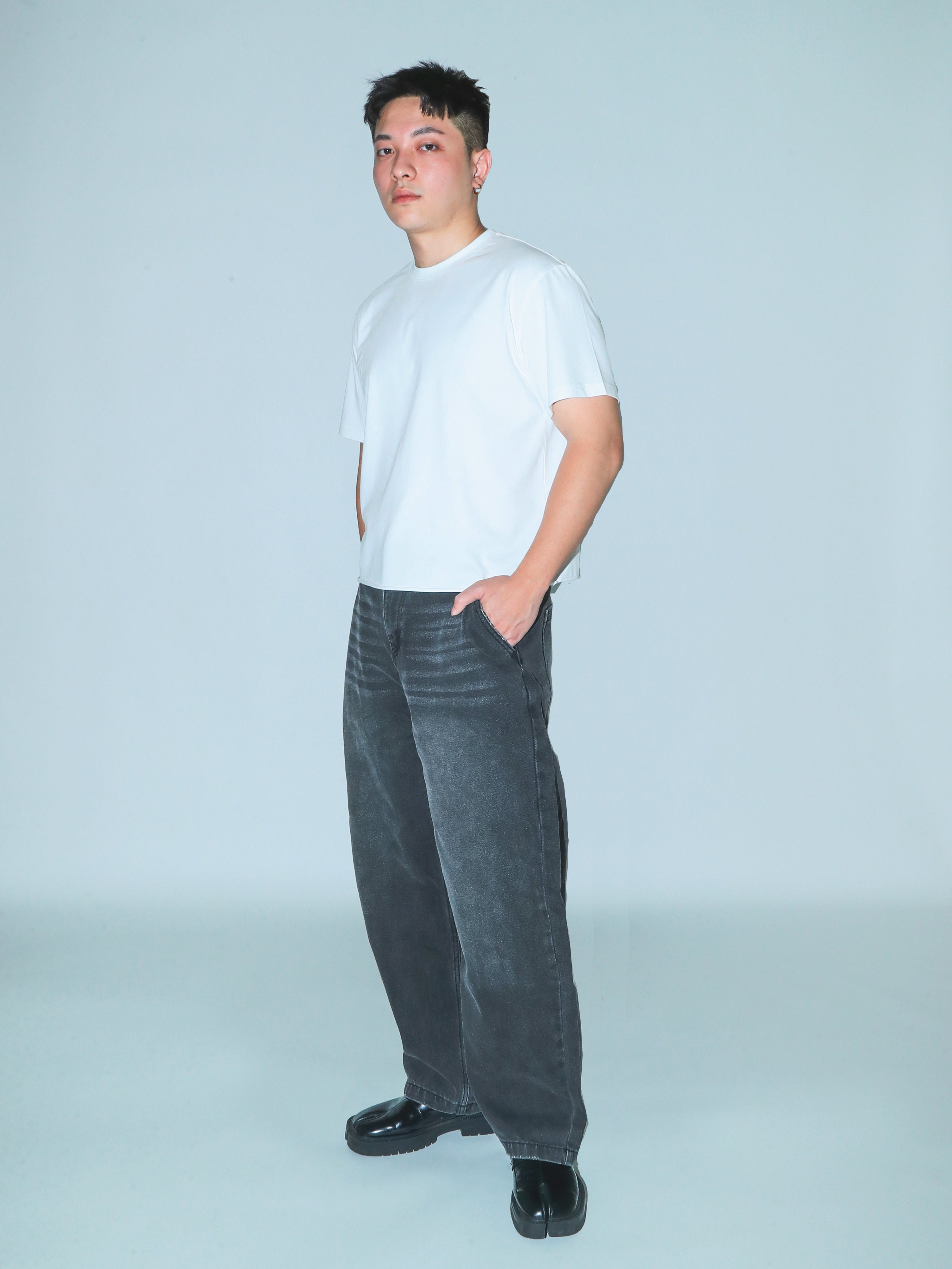 BAGGY WIDE LEG BLACK DENIM VINTAGE WASH