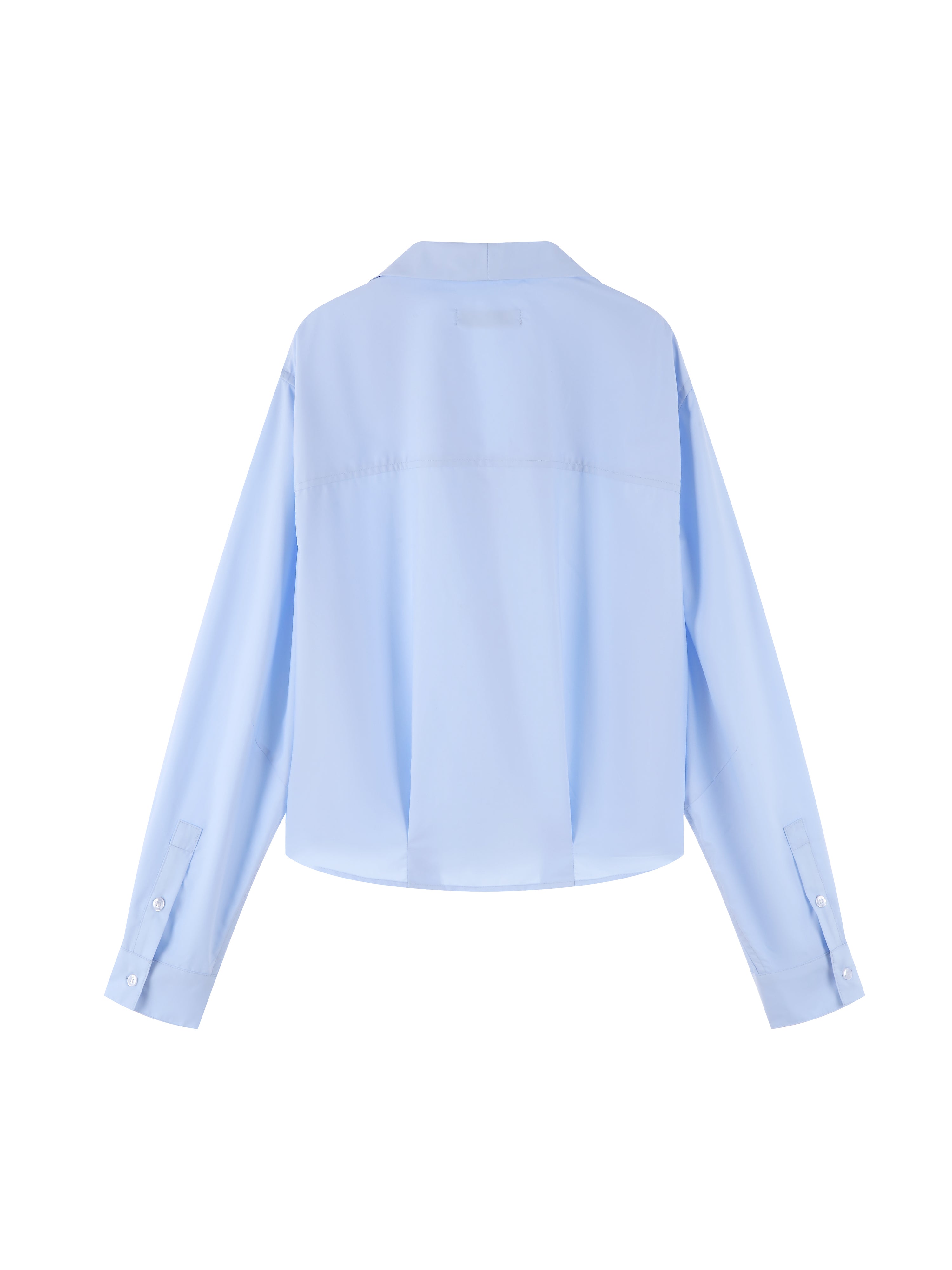 SEA SALT BLUE CROPPED LONG-SLEEVE CAMP COLLAR SHIRT